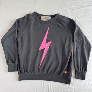 Aviator Nation Dark Gray Sweatshirt with Pink Lightning Bolt